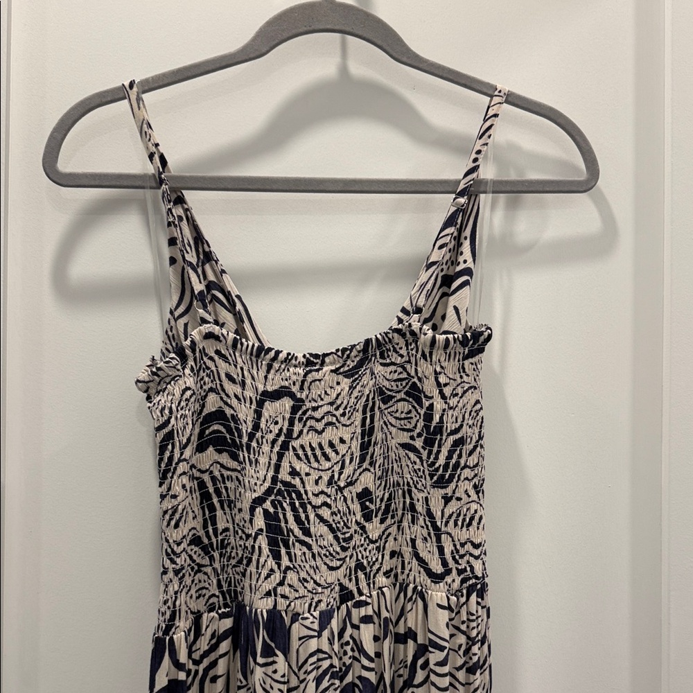 Navy and White Leaf Print Jumpsuit - Picture 4 of 4